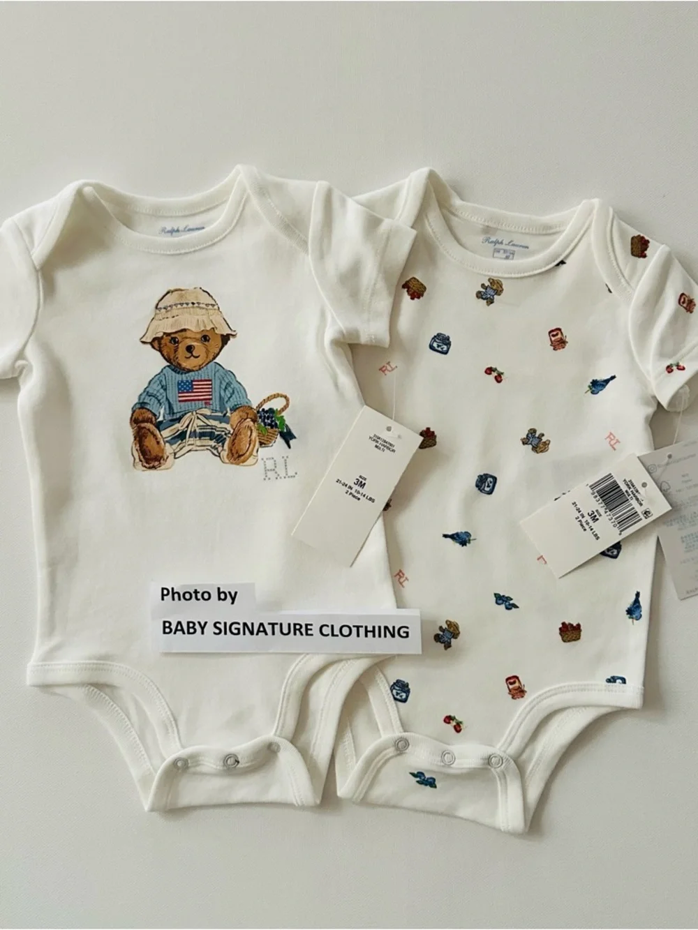 Ralph Lauren 3 Months Baby Boy 2-pk White Polo Bear Bodysuit Set NWT